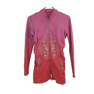 Boston Proper Pink Embroidered Zip Up Sport Jacket Size XS Women's